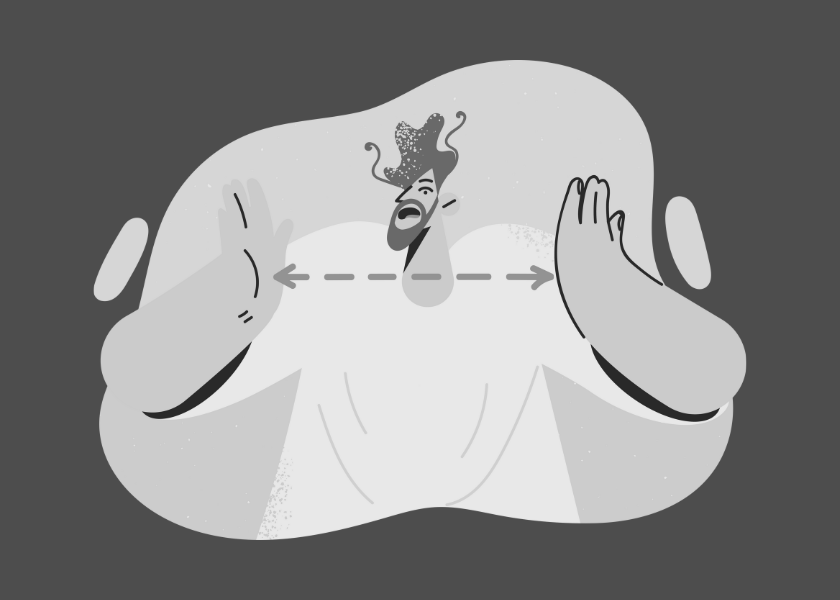 facilitator with their hands apart and a spectrum between them