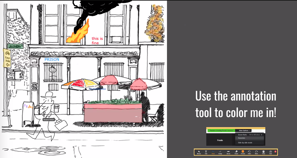 Coloring in images using Zoom annotations.